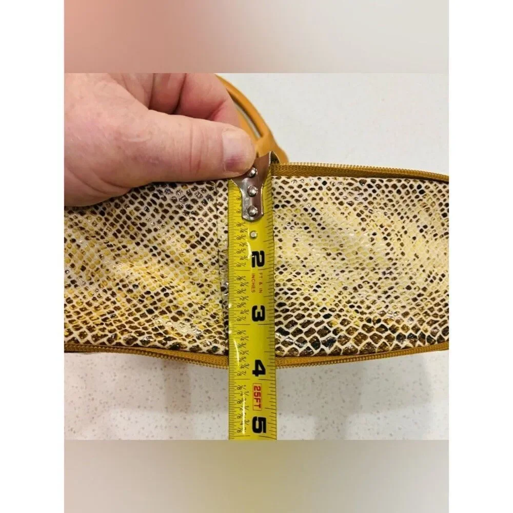 Sharif Studio Tan Snakeskin Embossed Satchel Studded Handbag Medium EUC